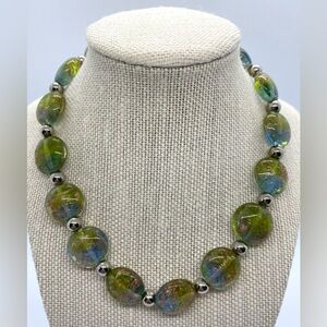 Green Gold Silver Beaded Chunky Necklace Vintage Boho-chic Retro Party Classic